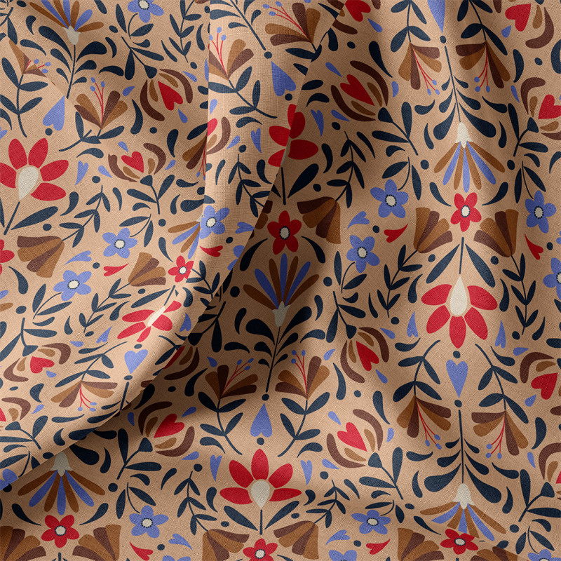 Printed Acryl Coated Cotton LAFLEUR Beige / Red